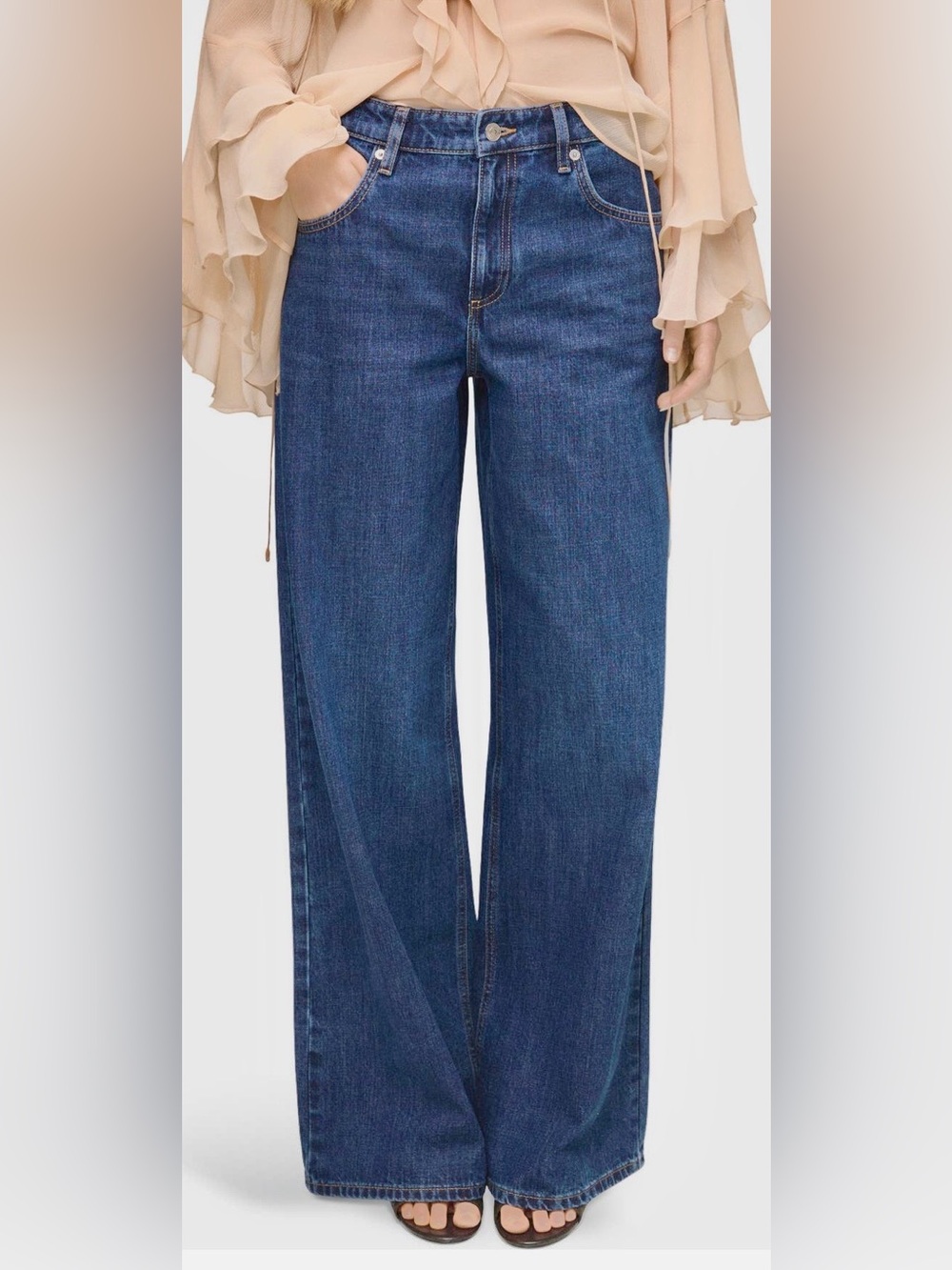 MNG Wide-Leg Low-waist Jeans in Deep Blue, Size 10
